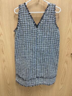 LOFT Black and White Tweed V-Neck Sleeveless Tunic